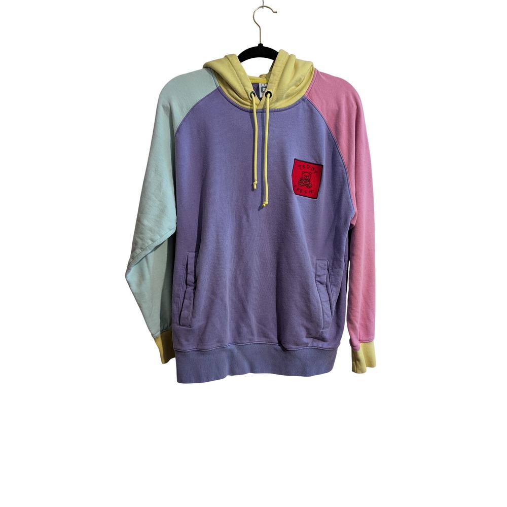 Teddy Fresh Hoodie Unisex Medium Multicolor Pastel Colorblock Raglan Pullover